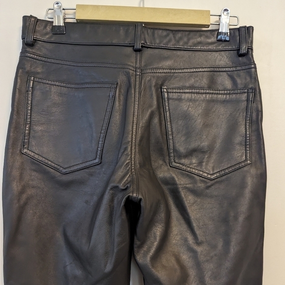 Vintage 90s Y2K Black Leather Straight Leg Pants Minimalist - Picture 5 of 15